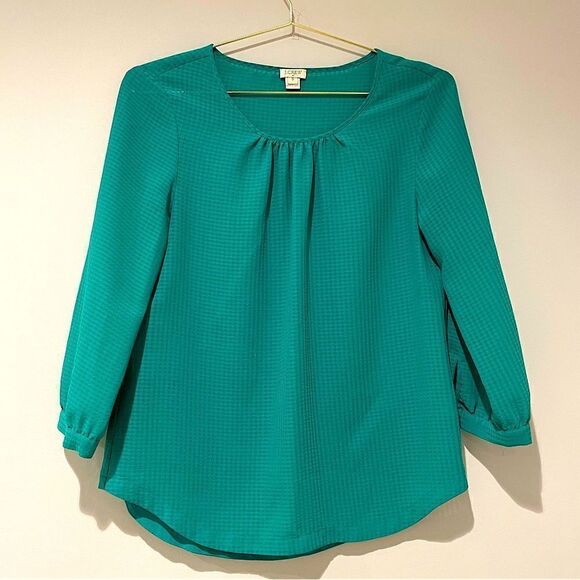 EUC J. Crew green basket weave blouse Sz. S - Picture 1 of 5